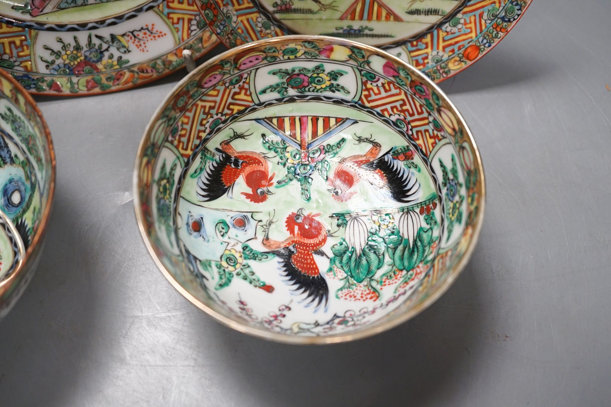 A Chinese famille rose box and cover, 9.7 cm diameter and a group of porcelain ‘chicken’ wares, Republic period